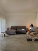 muji 3 seater pocket coil & feather l-shaped sofa
