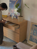 muji oak 3 tier wide chest drawer