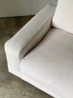 muji 3-seater feather pocket coil sofa with removable headrest & ottoman