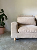 muji 2.5 seater feather pocket coil sofa with removable headrest