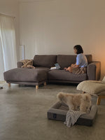 muji 3 seater pocket coil & feather l-shaped sofa