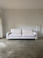 muji 3-seater feather pocket coil sofa with removable headrest & ottoman