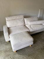 muji 3-seater feather pocket coil sofa with removable headrest & ottoman