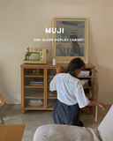 muji 3 door glass display cabinet