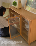 muji 3 door glass display cabinet